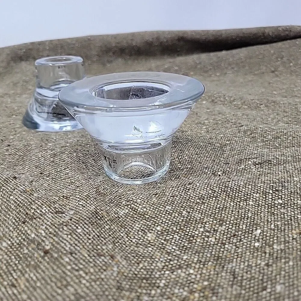 Vintage IKEA Clear Glass 2 Way Candle Holders Lot 2 K&M Hagberg With Sticker 2
